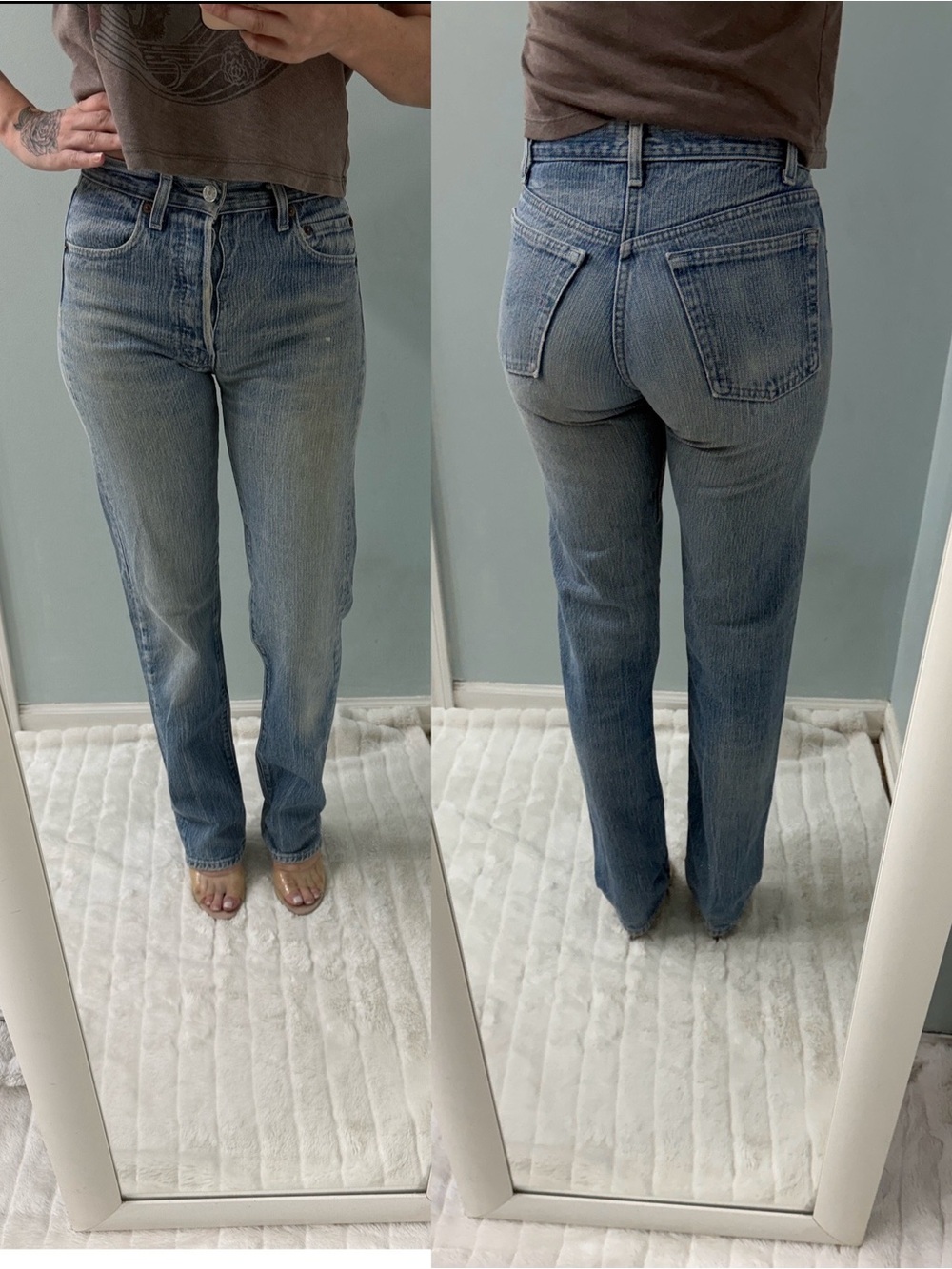 Rare 80s Vintage Levis 501 Jeans Striped Faded Blue 25